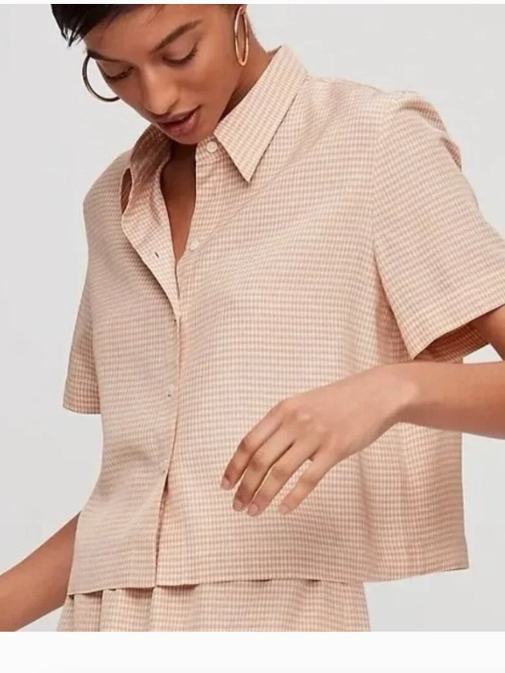 Babaton Wayne shirt Gingham Crop Short Sleeve Button Front Boxy fit Sz L